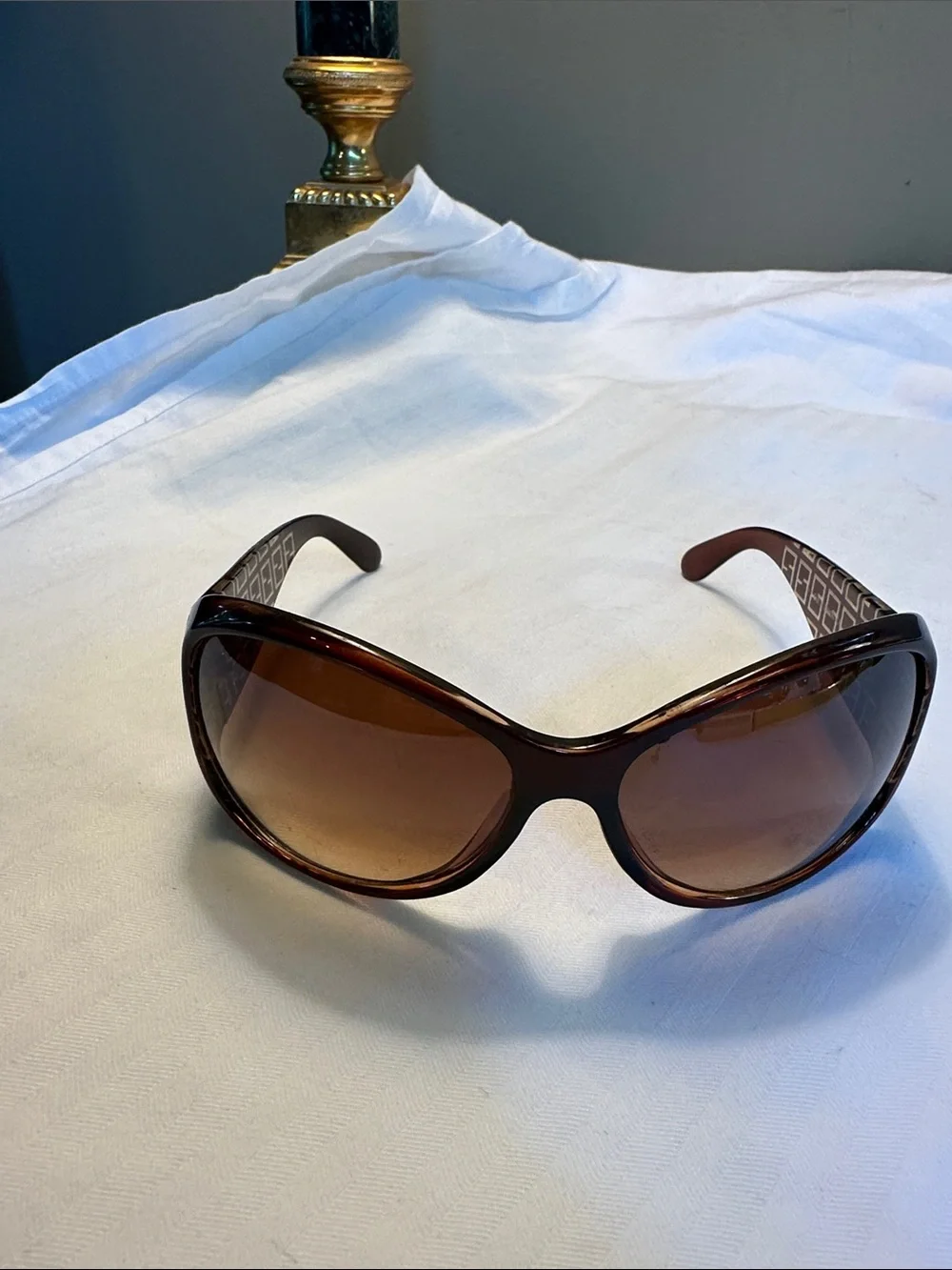 Brown Patterned Women's Sunglasses with Crystal Accent